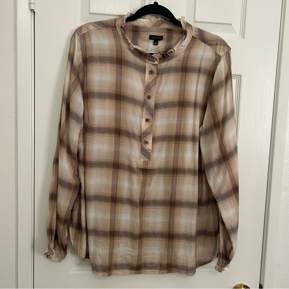 Talbots Brown Plaid Blouse | Size XL
